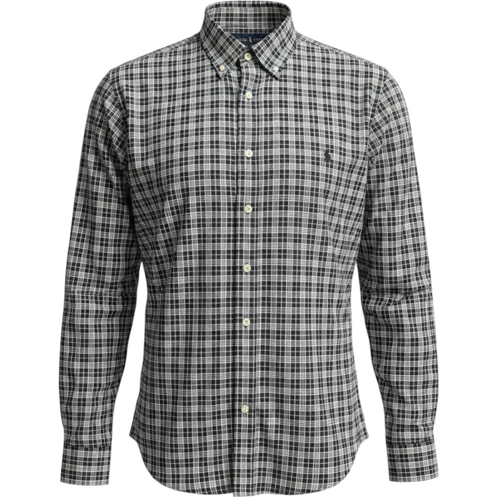 Polo Ralph Lauren Mens Long Sleeve Plaid Button Down Shirt Black White Pony Logo